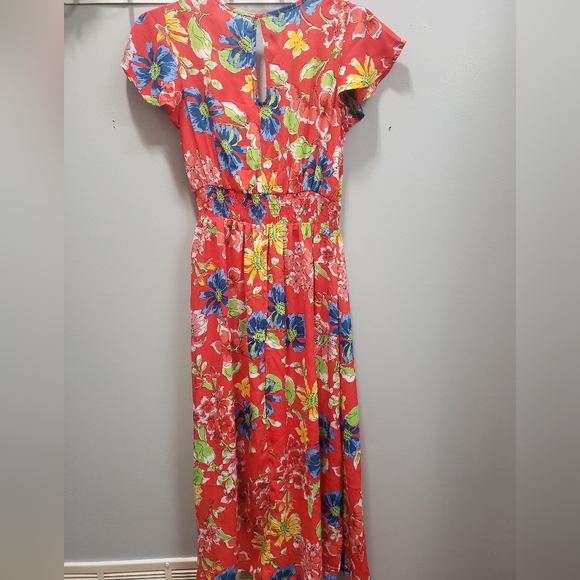 Sienna Sky NWT Red Flutter Sleeve Multicolor Floral Wrap Style Dress - Picture 2 of 9